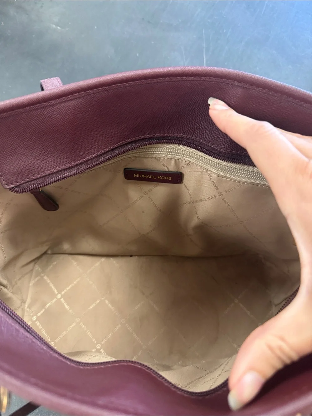 Michael Kors Wine Saffiano Tote with Gold Accents
